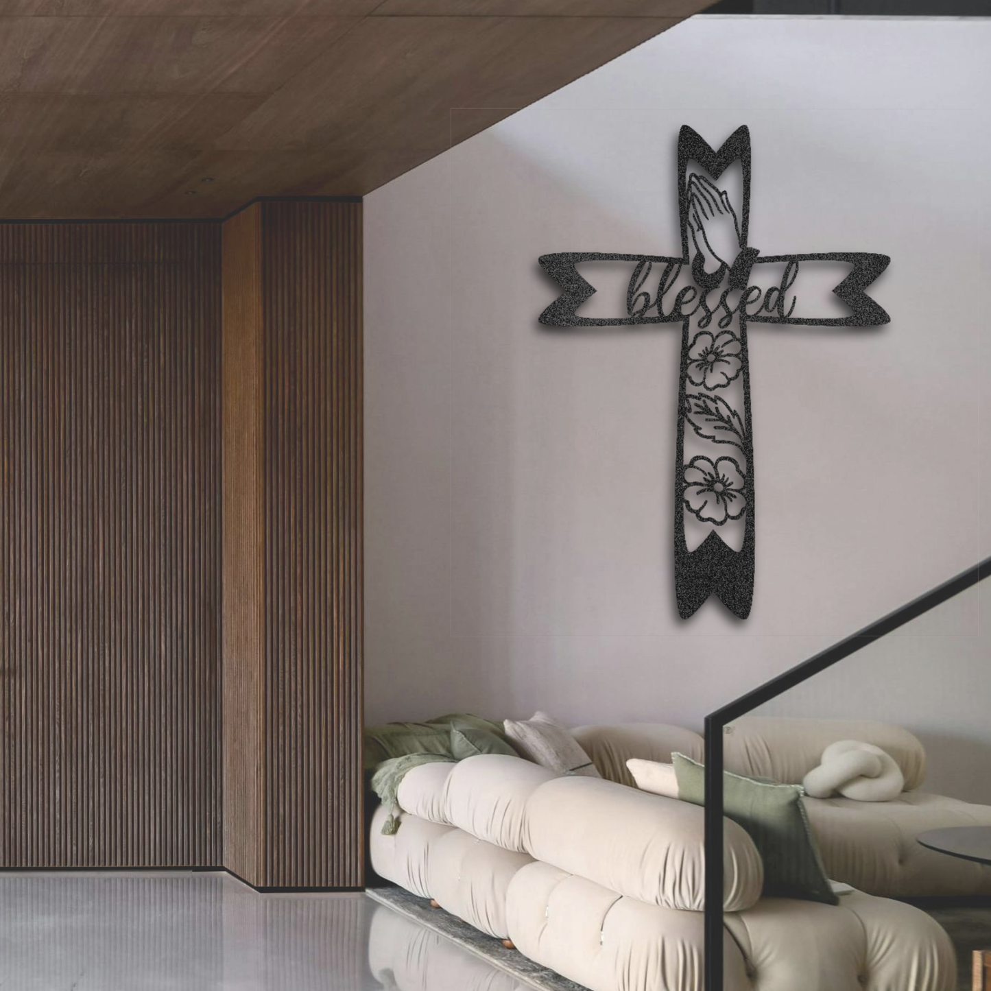 Blessed Floral Metal Fancy Cross Wall Art – Elegant Christian Home Decor