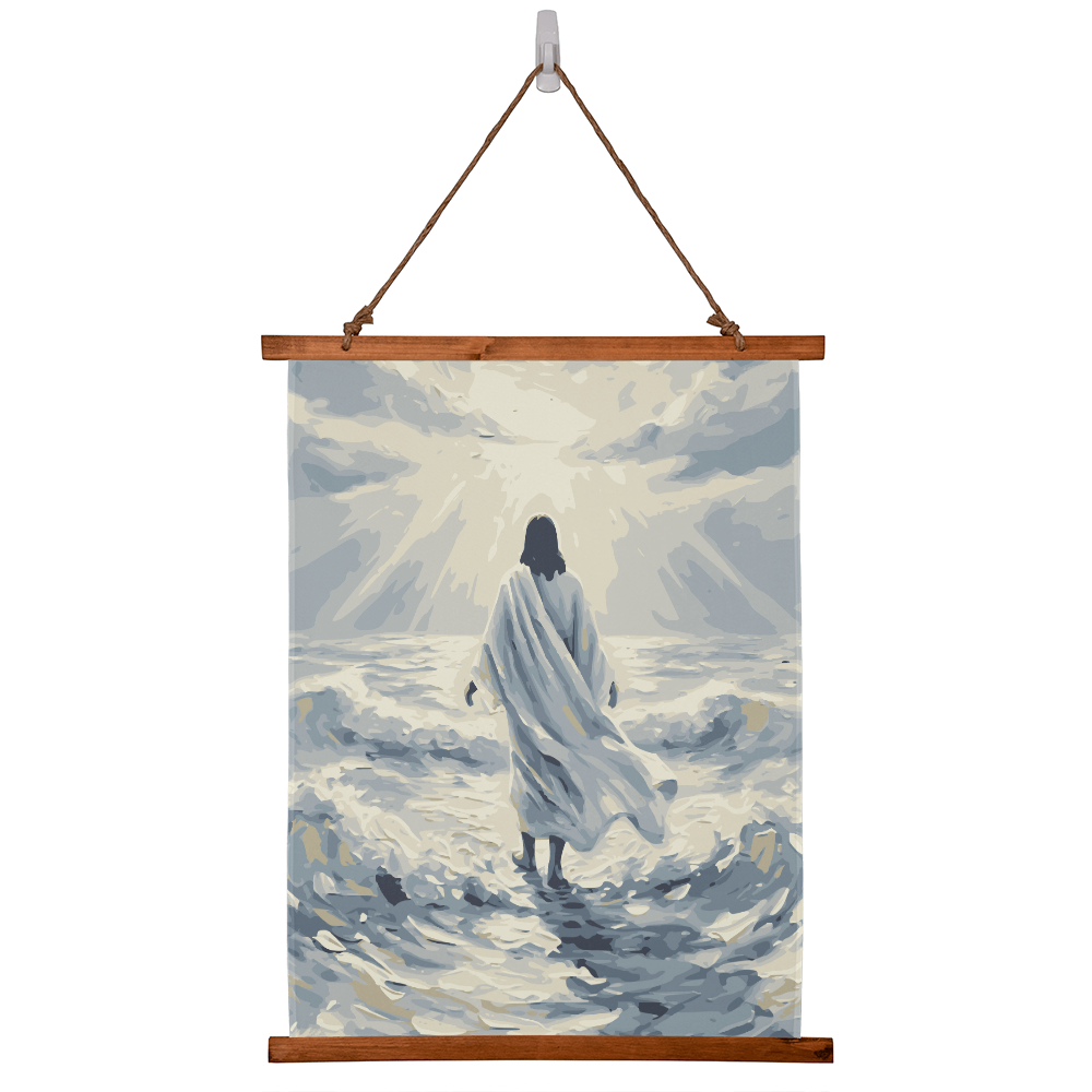 Jesus Walking on Walter Wood Framed Wall Tapestry - Home Wall Art Religious Decor