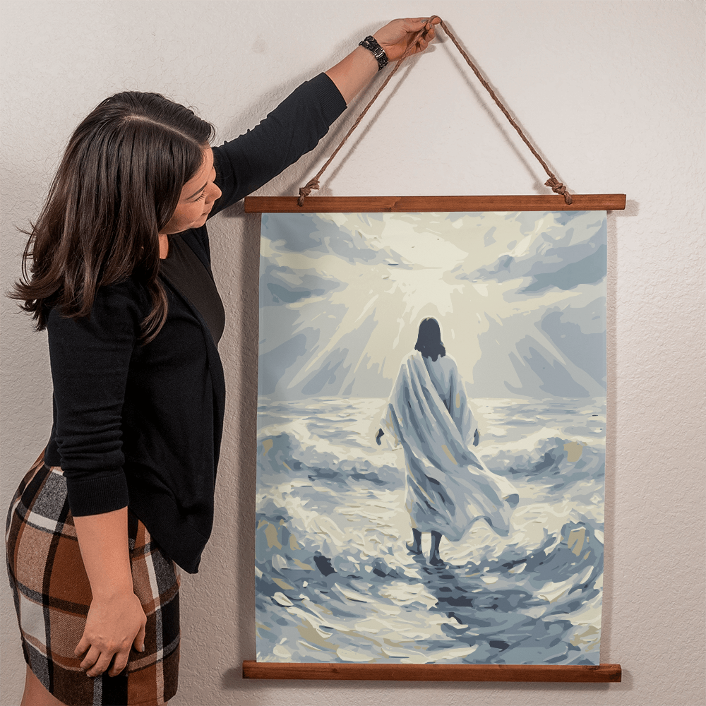 Jesus Walking on Walter Wood Framed Wall Tapestry - Home Wall Art Religious Decor